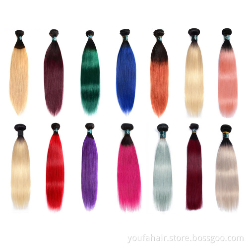 Wholesale 1B/350 Ombre Color Long Human Hair Straight Bundles 200% Density Brown Colored Virgin Hair Bundles for Black Women